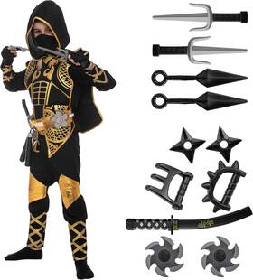Spo-bu3-20584-3t Spooktacular Creations Golden Ninja Costume Set M 8-10 Yrs Gold