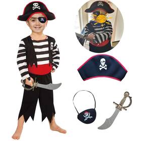 Spunicos 747130360818 Childrens Pirate Costume With Medium 6-8 Black White Red