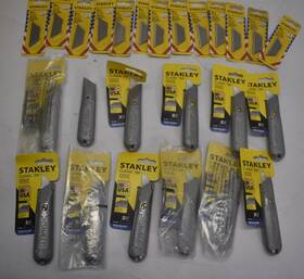 Stanley 076174102093 Fixed Blade Utility Box Knife Bulk Lot Of 12 With 65 Replacement Blades