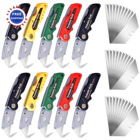 Razorknives002 Stino 10 Pack Heavy Duty Folding Box Cutter Set 30 Replacement Blades Professional