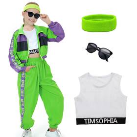 120168 Timsophia Hip Hop Dance Costume For Girls 5 Pcs 80s 90s Outfit 4-5t Green