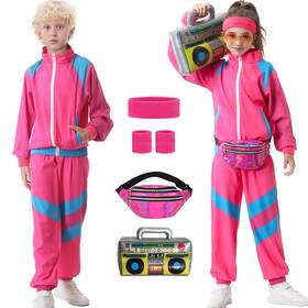 Us-a17101-80s Timsophia 80s Tracksuit For Kids 90s Outfits Boys Girls 6pcs 7-8 Years Pink