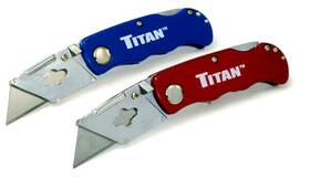Titan Professional Tools 11020 2pc Folding Utility Box Cutter Knives Blue And Red