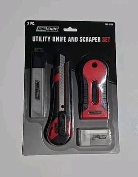 243-3186 Tool Shop Utility Knife And Scraper Set 2 Pc. Additional Blades New In Package 243-3186 Tool Shop Utility Knife And Scraper Set 2 Pc. Additional Blades New In Package