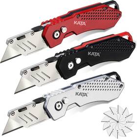 Tools 445038272273 3-pack Heavy Duty Box Cutter Folding Utility Knife With Zinc Alloy Body Quick C