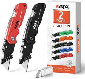 Kt21041 Tools 2-pack Folding Utility Knife Heavy Duty Box Cutter With 10pcs Sk5 Quick Change