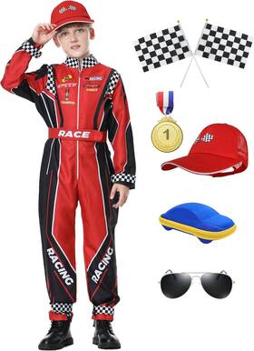 120163 Treyrea Race Car Driver Costume Boys Racer Jumpsuit With M For Height 50-53 Red Set