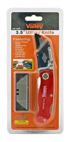 Uk-03f Valley 3.5 Inch Folding Utility Knife Box Cutter Blade Cutting Cutters 5 Blades Included
