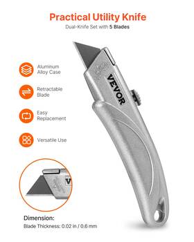 Vevor 197988651307 Utility Knife Retractable Box Cutter With Sk5 Sharp Blades Quick Change