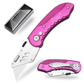 Vickay 743785383776 Folding Utility Knife Box Cutter With 5 Sk5 Quick Change Blades Safety Axis