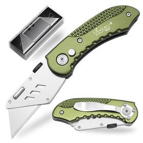 Sp2-olive Vickay Folding Utility Knife Box Cutter With 5 Sk5 Quick Change Blades Safety Axis