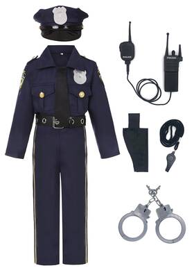 Viyorshop 789615356589 Kids Police Officer Costume Set For Halloween 10-12 Years Blue