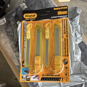 Wagtail 972309 Utility Knife Set 18mm Blade Yellow Plastic Handle 4 Pieces