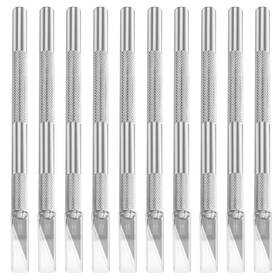 Yskd-113 Waltool 10pcs Silver Exacto Knife Bulk Set Stainless Steel Precision Hobby Knifes Wi