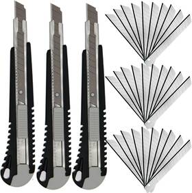 3bhd30dp Wekoil 9mm Snap Off Utility Knife 3 Pack High Hardness Retractable Box Cutters With 30