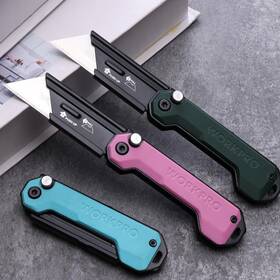 000026 Workpro 3pcs Folding Utility Knife Quick Change Blade Box Cutter G10 Handle Axis