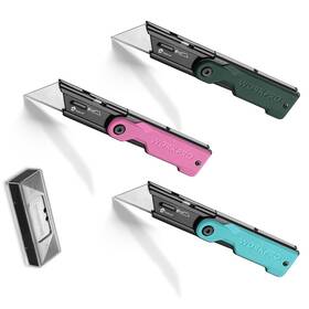 000031 Workpro 3-pack Folding Utility Knife Set 10 Extra Blades Quick-change Box Cutter