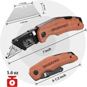 011046 Workpro Folding Utility Knife Wood Handle Quick-change Blade Back Lock 10 Blades 011046 Workpro Folding Utility Knife Wood Handle Quick-change Blade Back Lock 10 Blades