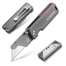 011073 Workpro Folding Utility Knife Titanium Cnc Unibody Box Cutter Quick Change Blade