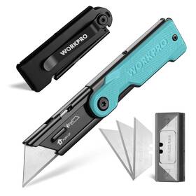 011081 Workpro Heavy Duty Stainless Steel Folding Utility Knife 10pc Blade Quick Change