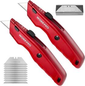 Workpro 820909600466 Premium Utility Knife Retractable All Metal Heavy Duty Box Red