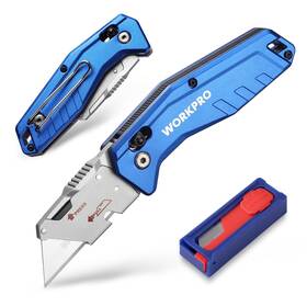 Workpro 820909692454 Premium Axis Lock Utility Knife Folding Heavy Duty Metal Box Cutter With Quic
