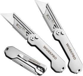 Workpro W000014a Folding Pocket Utility Knife Set With Belt Clip 3 Pack