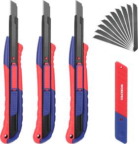 W000114a Workpro 2-in-1 Safety Utility Knife Retractable Snap-off Blade Metal Box