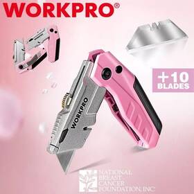 W011036ab Workpro Folding Utility Knife Quick-change Pink Box Cutter With 12 Extra Blades W011036ab Workpro Folding Utility Knife Quick-change Pink Box Cutter With 12 Extra Blades
