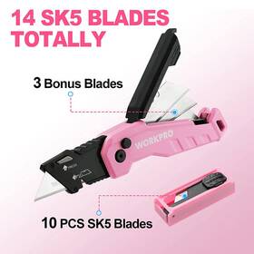W011049ab Workpro Compact Folding Utility Knife Box Cutter Quick Change Blade With 13pc