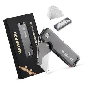W011073a Workpro Folding Titanium Lightweight Unibody Utility Knife Aluminum Handle W 10 Blades