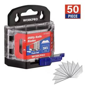W013061 Workpro 50-pack Utility Knife Blades With Dispenser Sk5 Steel Box Cutter