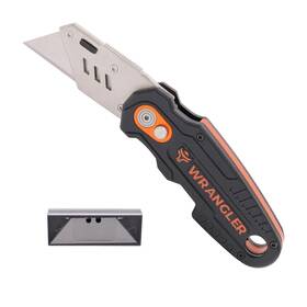 Wrangler Tools 850046518256 Quick Release Folding Utility Knife - 10 Blades With Blade Storage Dispenser