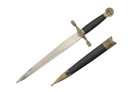 H-5933-gd Wuu Jau 608866631460 Co Excalibur Medieval Dagger With Dragon Engraved Pommel 15.5 Inch