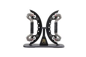 H-7035-bk Wuu Jau Dual Fantasy Dragon Knife Display 11 Inch Black