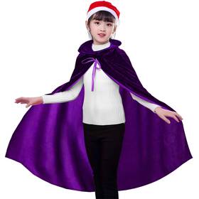 0361 Xonyicos Kids Velvet Hooded Cloak Halloween Robe Cosplay L Age 8-16 Purple