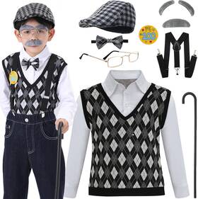 Z-oldboy2-6 Z-shop Old Man Costume For Boys 100th Day Of School Kids Small 5-7yr Gray