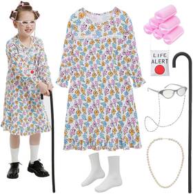 Z-oldgirl1-4 Z-shop Old Lady Costume For Girls 100 Days Of School 3t 3-4yr Multicolor