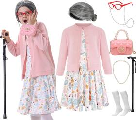 Zs-olddressgirls4-6 Zeroshop 100 Days Of School Kids Day Old Lady Costume 5-6 Years Pink