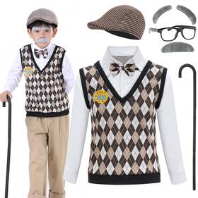 Zs-oldmenboy1-4 Zeroshop 100 Days Of School Old Man Costume For Boys 3t 3-4yr Multicolored