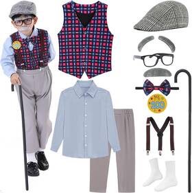 Zs-oldmenboy2-6 Zeroshop Old Man Costume For Kids Hats With Shirts 100th Small 5-7yr Grey