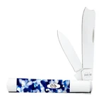 Case Xx Knives Usa Blue White Crackle Kirinite Two Blade Razor Knife 50727. Fixed Price $80.95.