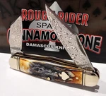 Rough Rider Center Swell Jack Cinnamon Bone Stag Damascus Steel Blades RR2529. Fixed Price $36.99.