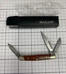 Maxam 3 Blade Pocket Knife Wood Handle Vintage New Box. Fixed Price $29.99.
