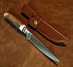 9.5" Real Stag Horn Handle Hunter/camper Fixed Blade Knife W/leather Sheath. Fixed Price $29.73.