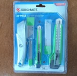 Jobsmart 33-PIECE Razor, Green & Silver Handles Scissors, 8 Pk Flashlight. Fixed Price $10.99.