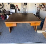 Antique Brown Wooden Desk With Leather Top. Fixed Price $450.00.