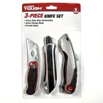 Hyper Tough 3 Piece Utility Knife Set Heavy-duty Alloy, Quick Change Blade. Fixed Price $7.99.
