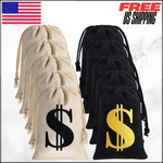 Canvas Money Bags Drawstring Dollar Sign Prop Pouch For Bank Robber Party 12PC. Fixed Price $33.32.