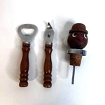 Vtg Wood Handle Bar Set Bottle Opener Can & Fun Wine Stopper Mcm. Fixed Price $17.09.